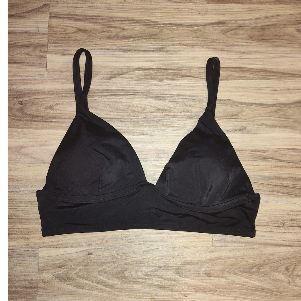 Victorias Secret Black Triangle Bikini Top Double Back Strap Gold Hardware XL